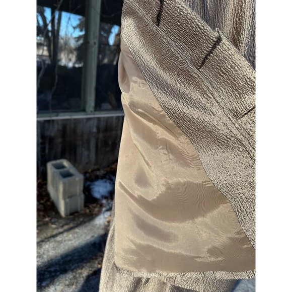 90s Gold Albert Nippon Boutique Skirt Suit Plisse Metallic Open Front Pleat Lape - Picture 15 of 16